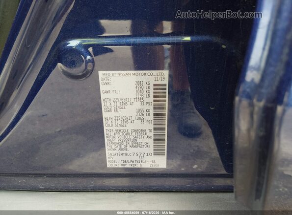 5N1AT2MT8LC757710 2020 NISSAN ROGUE Blue Շարժիչի բաժամունքի տեսք