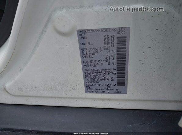 5N1AT2MT8LC812382 2020 NISSAN ROGUE White Vista del compartimento del motor