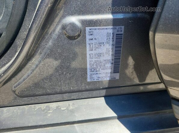5N1AT2MT9HC738641 2017 NISSAN ROGUE Gray Widok naklejki z numerem VIN