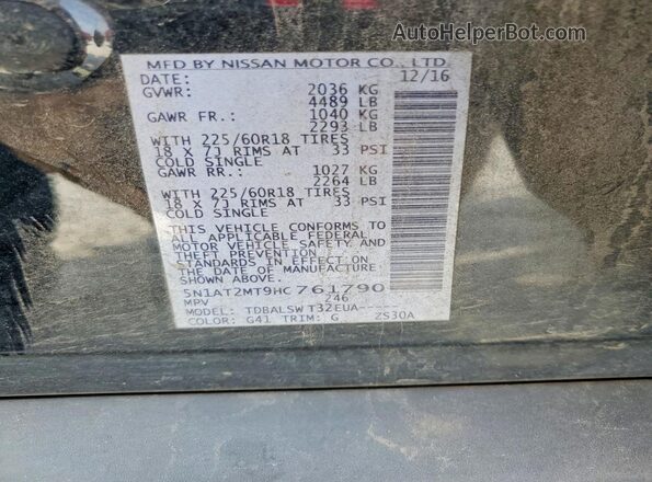 5N1AT2MT9HC761790 2017 NISSAN ROGUE Black Widok naklejki z numerem VIN