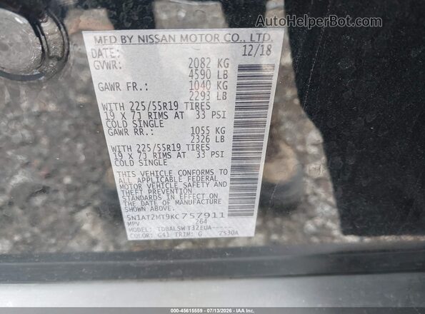 5N1AT2MT9KC757911 2019 NISSAN ROGUE Black Vista del compartimento del motor