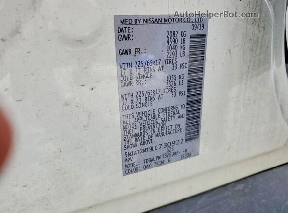 5N1AT2MT9LC730922 2020 NISSAN ROGUE White Widok wnętrza 360 stopni