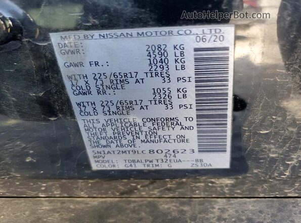 5N1AT2MT9LC802623 2020 NISSAN ROGUE Black Widok naklejki z numerem VIN