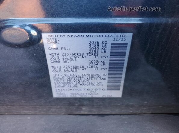 5N1AT2MTXGC767970 2016 NISSAN ROGUE Blue Vista de la etiqueta del VIN