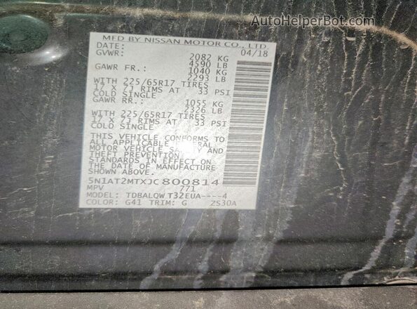5N1AT2MTXJC800814 2018 NISSAN ROGUE Black Вид наклейки з VIN-кодом