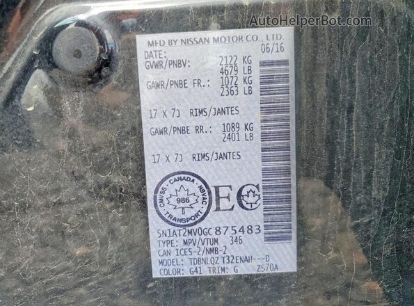 5N1AT2MV0GC875483 2016 NISSAN ROGUE Black VIN sticker view