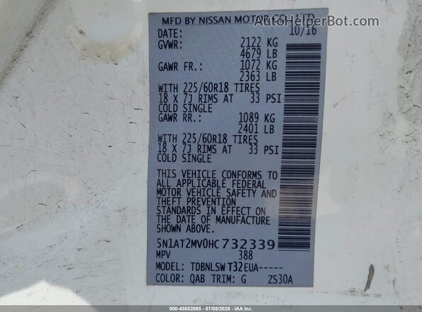 5N1AT2MV0HC732339 2017 NISSAN ROGUE White ძრავის განყოფილების ხედი