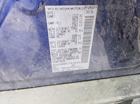5N1AT2MV0HC737699 2017 NISSAN ROGUE Blue Vista del compartimento del motor