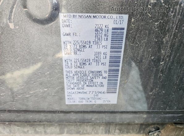 5N1AT2MV0HC775966 2017 NISSAN ROGUE Gray Вид наклейки з VIN-кодом