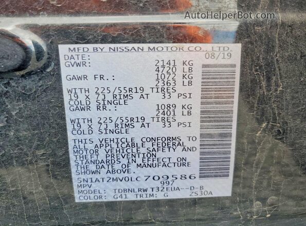 5N1AT2MV0LC709586 2020 NISSAN ROGUE Black VIN կոդի պիտակի տեսք