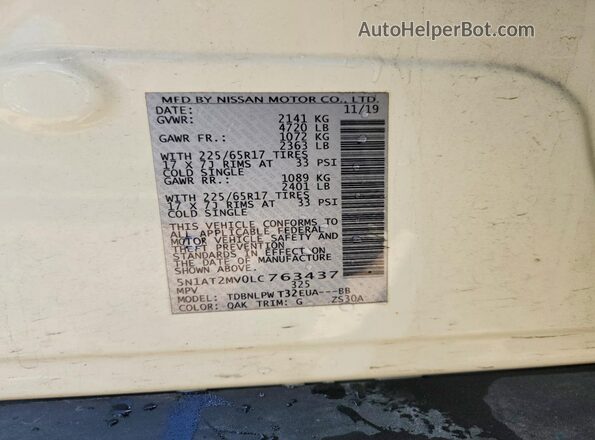 5N1AT2MV0LC763437 2020 NISSAN ROGUE White Widok komory silnika