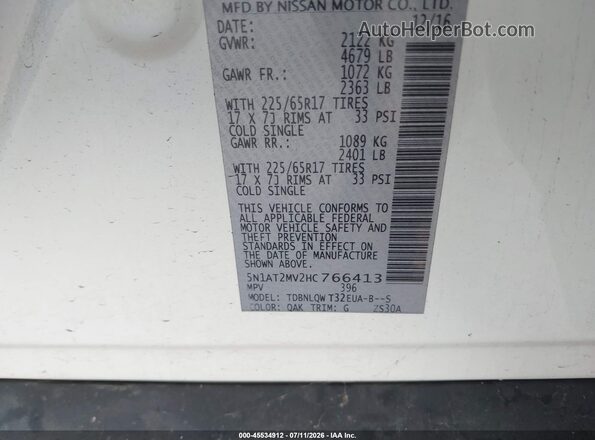 5N1AT2MV2HC766413 2017 NISSAN ROGUE White Vista del compartimento del motor