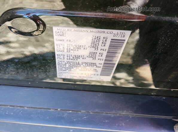 5N1AT2MV3JC831954 2018 NISSAN ROGUE Green Widok naklejki z numerem VIN