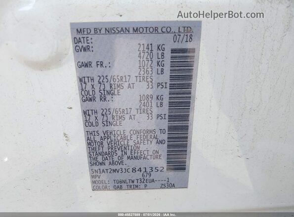 5N1AT2MV3JC841352 2018 NISSAN ROGUE White Vista del compartimento del motor