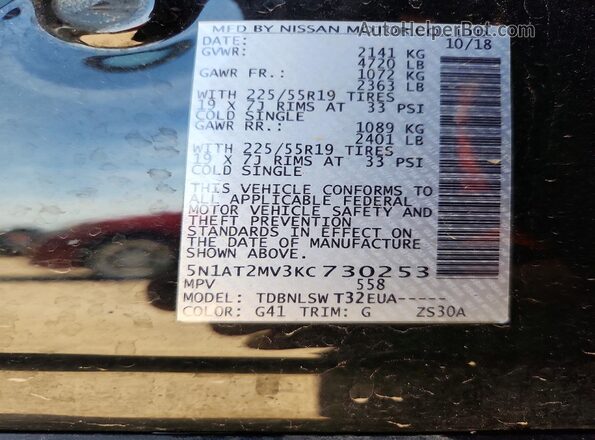 5N1AT2MV3KC730253 2019 NISSAN ROGUE Black Widok komory silnika
