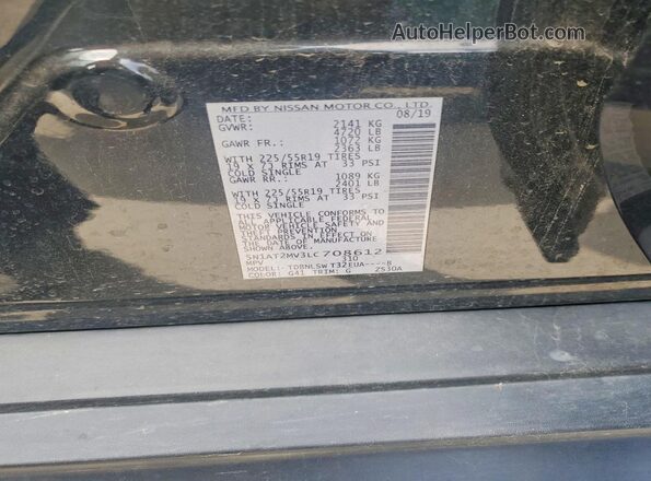 5N1AT2MV3LC708612 2020 NISSAN ROGUE Black სალონის 360-გრადუსიანი ხედი