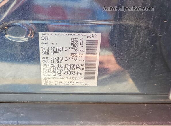 5N1AT2MV4GC847217 2016 NISSAN ROGUE Синий Вид наклейки с VIN-кодом