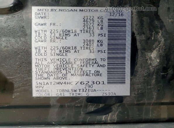 5N1AT2MV4HC762301 2017 NISSAN ROGUE Black Widok wnętrza 360 stopni