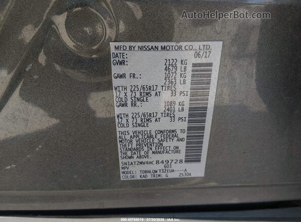 5N1AT2MV4HC849728 2017 NISSAN ROGUE Gray Widok komory silnika