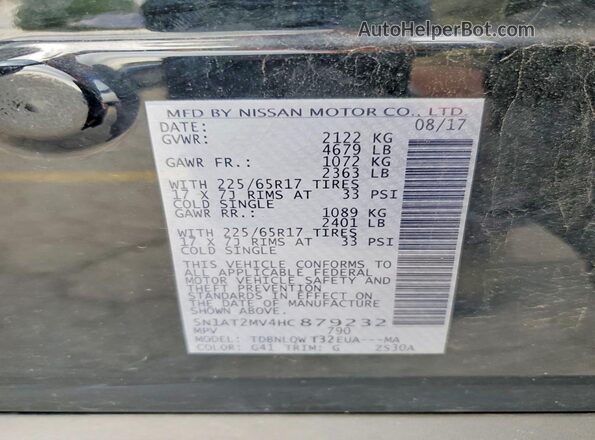5N1AT2MV4HC879232 2017 NISSAN ROGUE Black VIN sticker view