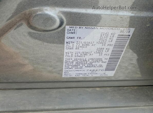5N1AT2MV4JC748470 2018 NISSAN ROGUE Gray VIN sticker view