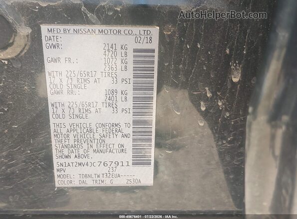 5N1AT2MV4JC767911 2018 NISSAN ROGUE Green Engine compartment view