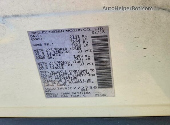 5N1AT2MV4JC772736 2018 NISSAN ROGUE White VIN sticker view
