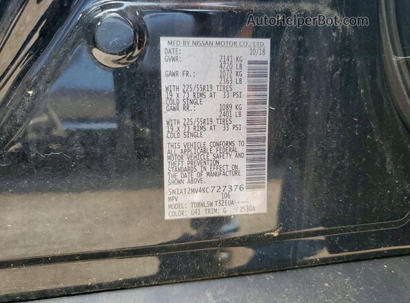 5N1AT2MV4KC727376 2019 NISSAN ROGUE Black Շարժիչի բաժամունքի տեսք