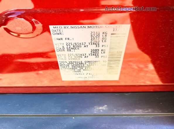 5N1AT2MV4LC762680 2020 NISSAN ROGUE Red Vista de la etiqueta del VIN