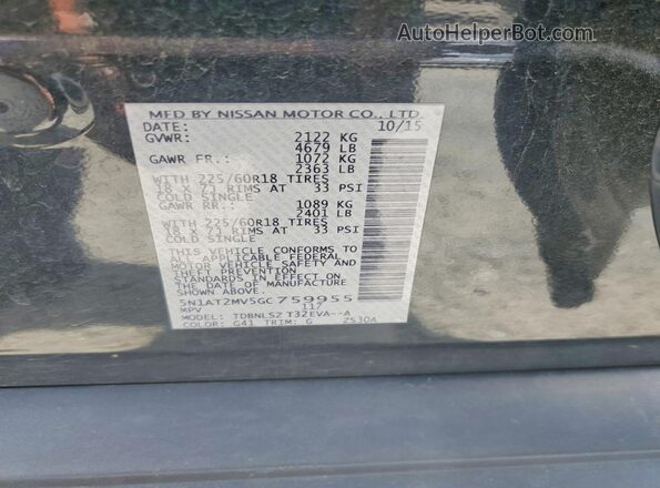 5N1AT2MV5GC759955 2016 NISSAN ROGUE Black Вид наклейки з VIN-кодом