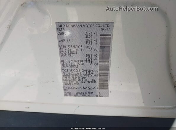 5N1AT2MV5HC885878 2017 NISSAN ROGUE White Widok komory silnika