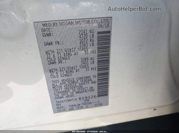5N1AT2MV5JC819126 2018 NISSAN ROGUE White Շարժիչի բաժամունքի տեսք