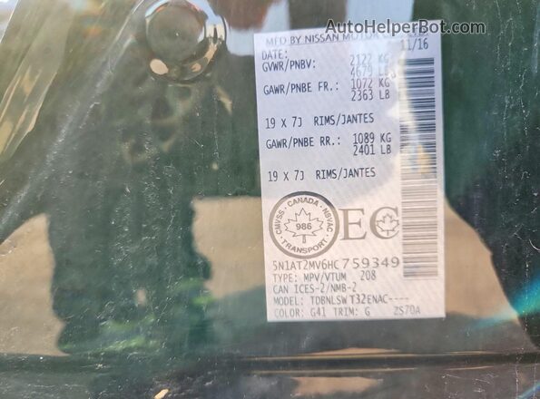 5N1AT2MV6HC759349 2017 NISSAN ROGUE Black VIN sticker view