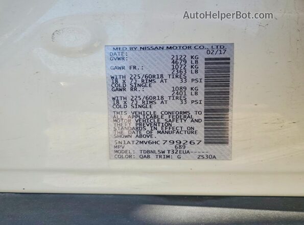 5N1AT2MV6HC799267 2017 NISSAN ROGUE White Engine compartment view