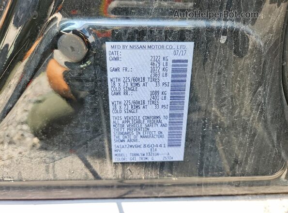 5N1AT2MV6HC860441 2017 NISSAN ROGUE Black VIN sticker view