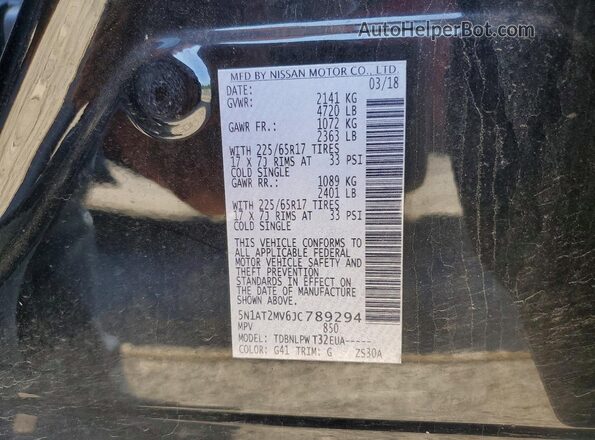 5N1AT2MV6JC789294 2018 NISSAN ROGUE Black VIN կոդի պիտակի տեսք