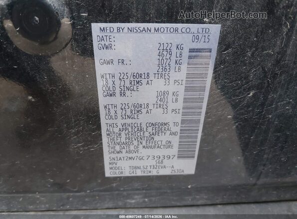 5N1AT2MV7GC739397 2016 NISSAN ROGUE Black Vista del compartimento del motor