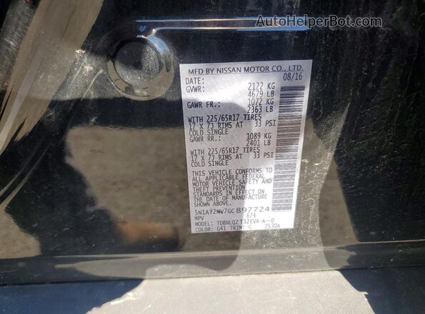 5N1AT2MV7GC897724 2016 NISSAN ROGUE Black Vista de la etiqueta del VIN