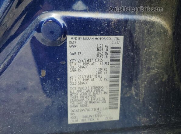 5N1AT2MV7HC784146 2017 NISSAN ROGUE Blue VIN կոդի պիտակի տեսք