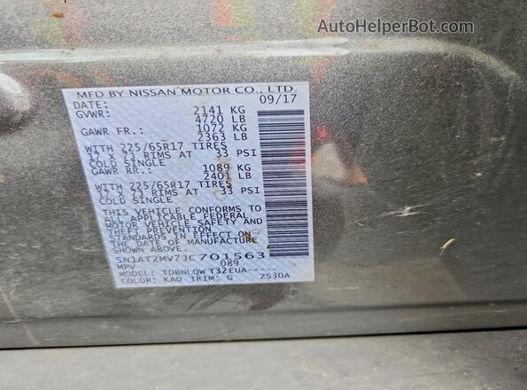 5N1AT2MV7JC701563 2018 NISSAN ROGUE Gray VIN sticker view