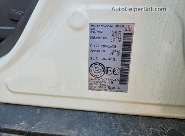 5N1AT2MV7JC734546 2018 NISSAN ROGUE White Widok naklejki z numerem VIN