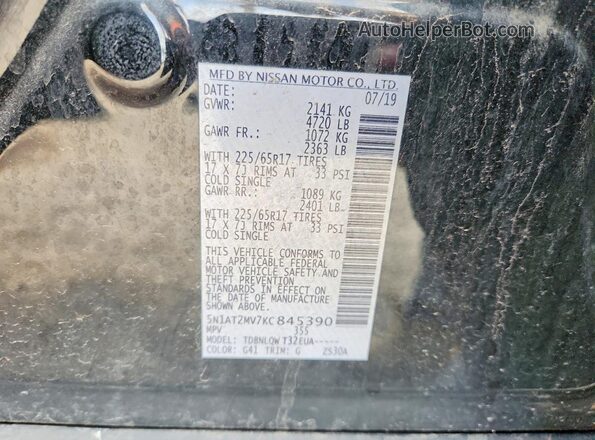 5N1AT2MV7KC845390 2019 NISSAN ROGUE Black Widok naklejki z numerem VIN