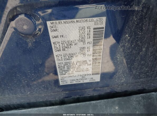 5N1AT2MV7LC792899 2020 NISSAN ROGUE Blue Вид підкапотного простору