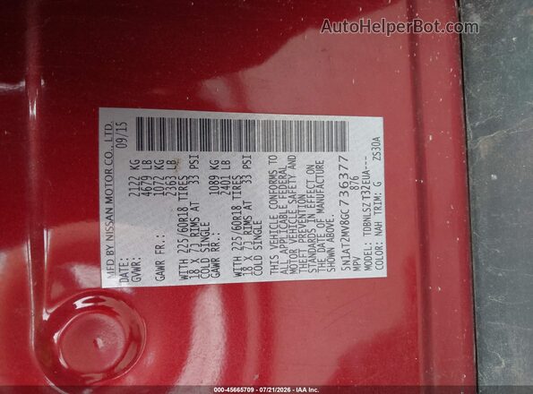 5N1AT2MV8GC736377 2016 NISSAN ROGUE Red Vista del compartimento del motor