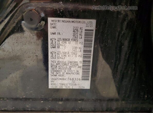 5N1AT2MV8GC768326 2016 NISSAN ROGUE Black Вид наклейки з VIN-кодом