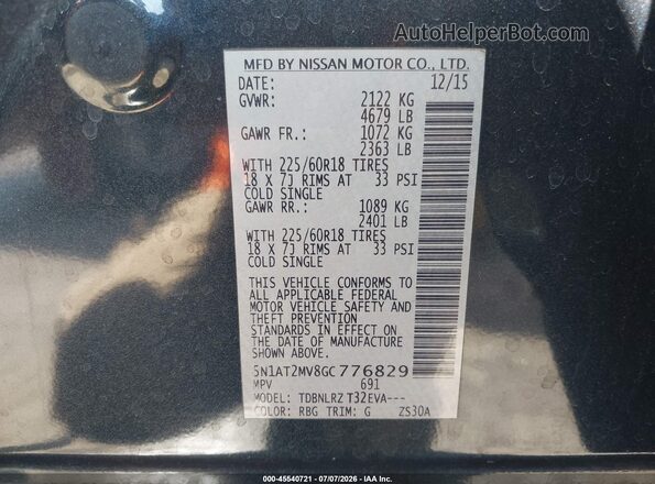 5N1AT2MV8GC776829 2016 NISSAN ROGUE Blue Widok komory silnika