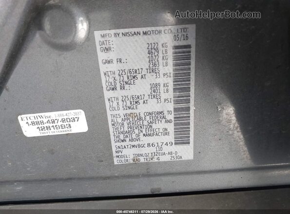 5N1AT2MV8GC861749 2016 NISSAN ROGUE Silver Vista del compartimento del motor