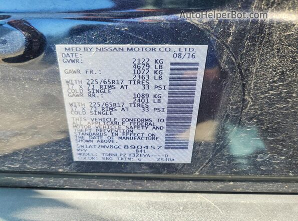 5N1AT2MV8GC890457 2016 NISSAN ROGUE Blue Вид наклейки з VIN-кодом