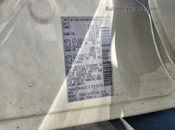 5N1AT2MV8JC739920 2018 NISSAN ROGUE White VIN sticker view