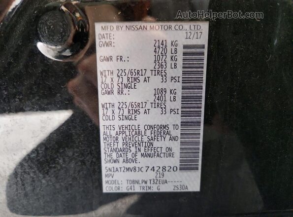 5N1AT2MV8JC742820 2018 NISSAN ROGUE Black Вид наклейки з VIN-кодом